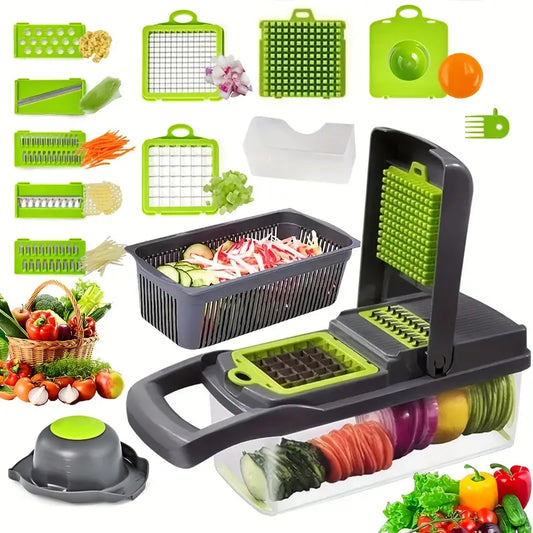 16-in-1 Heavy-Duty Manual Vegetable Chopper with 8 Blades
