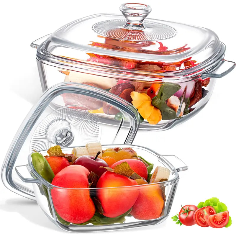 2pcs Glass Casserole Dish With Lid Baking Casserole Dish Covered Cookware Microwave Bowls With